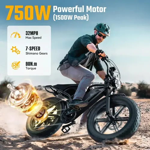 TST R002 Adjustable Fat Tire Electric Bicycle with Rear Seat, Rear Pegs, for Sports & Outdoor Cycling Leisure Activities, Fat Tire Bike, Bikes