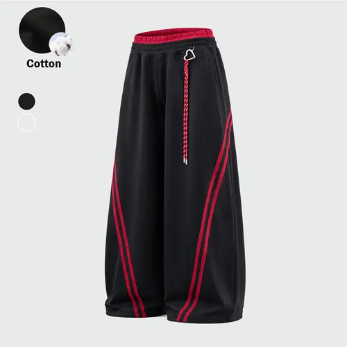 TELLFUN-- Gray Baggy Wide-Leg Sweatpants - Y2K Sporty Activewear with Side Stripes, Unisex Oversized Casual Athletic Joggers for Everyday Loungewear