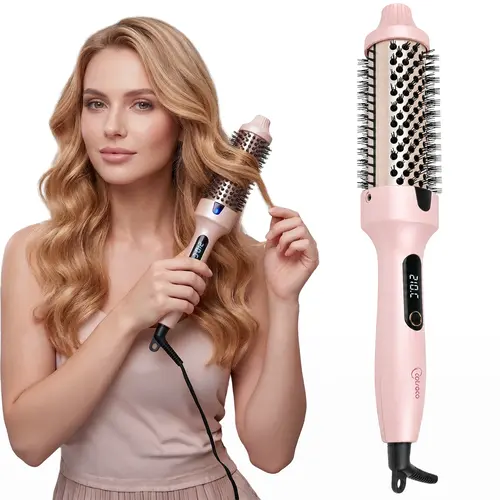 Cotsoco Ionic Thermal Brush, 1.5inch Negative Ion Heated Styling Brush Universal Voltage, Curling Iron Hair Styling Comb with 6 Temperature Settings, Auto Power Off, Gift for Women