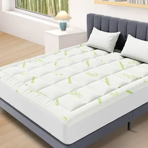 Sweetcrispy Ultra Soft Bamboo Viscose Mattress Topper - Gentle on Skin, Stretchy Edges, Sweat-Absorbent Top Keeps Sleep Dry, Cooling Effect for Hot Sleepers, Viscose-from-Bamboo Pillow Top Mattress Pad, Soft Mattress Protector, Extra-Length Sides Stay In,