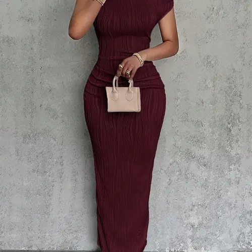 Women's Elegant Chic Bodycon Stretch Sleeveless Summer Dress, Solid Color Casual Beachwear, Sexy Asymmetrical Neckline, Long Design, Cocktail Party Dress, Elegant Party Apparel