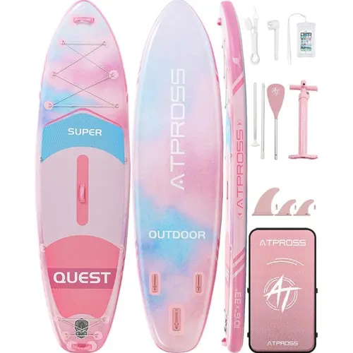 10'6"x33" Stable Inflatable Paddle Board for Adults, 400 lbs Capacity, Anti-Slip EVA Deck, Outdoor Paddle Kit with Wrench & Bag, Corrosion-Resistant, Ultralight Multi Purpose Inflatable SUP for Fishing & Traveling, Easy Maneuvering, Efficient Propulsion