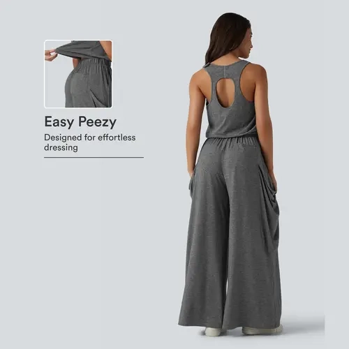 Halara Sleeveless Cut Out Wide Leg Casual Jumpsuit with Pockets-Easy Peezy Edition #BackToSchool
