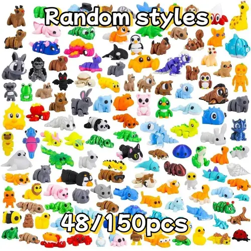 Secret Animal Dolls Set, Randomly Selected 3D Printed Animals, Multi-Color Flexible Jointed Toys, Articulated Animal Figurines, Portable Size, Party Gifts, Classroom Rewards, Movable Figurines, Articulating Figures, Plastic Animals Figures
