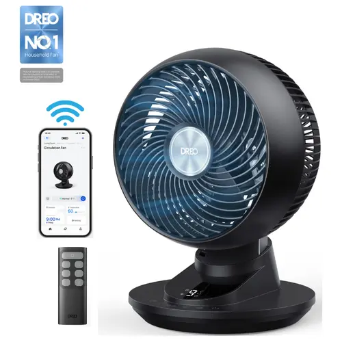 DREO Smart 12-Inch Multifunctional Cooling Fan, Powerful Turbo with 85ft Room Airflow, 20dB Ultra Quiet, Auto Osc 3D Airflow/3D Roomwide Sweep, App & Voice Control, 9 Speed Levels, 8/12H Timer, Fan for Bedroom/Home/Office