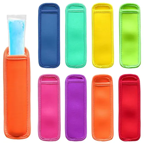 8PCS Reusable Washable Ice Popsicle Holders, Ice Pop Neoprene Insulator Sleeves, Freezer Popsicle Holder Sleeves, Ice Popsicle Holders for Kids, Colorful Ice Sleeves Holder Bag for Frozen Treats Yogurt Tubes Ice Cream Men Women Party, Summer