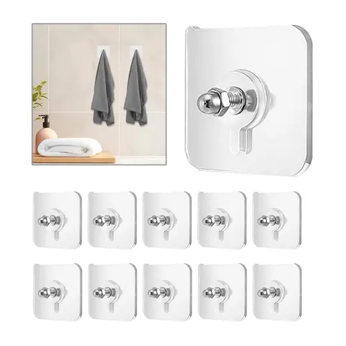Adjustable Hanging Organiser Set - Damage-Free Hanging Hooks & Rails, No-Punch No-Nail Stainless Steel with Screw Caps, Hangable Wallsafe Stickers, Shelf-Mount Freedom, Contemporary Modern Look for Home Organization (Clean Installation)