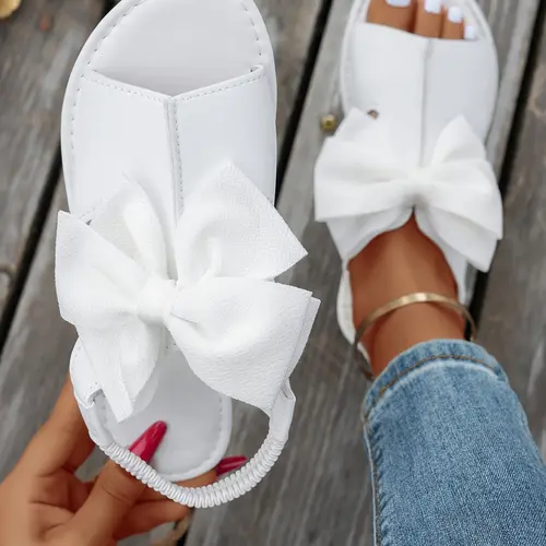 Sweet Big Bow Open Toe Sandals, Bow Slip Sandals, Cute Sandals, Princess Style Elastic Strap Flat Shoes, Comfortable Casual Women's Footwear for Daily Wear