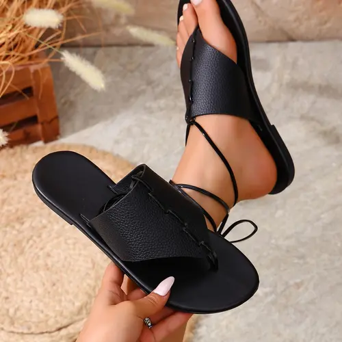 Women's PU Leather Slip-On Fashionable Sandals, Flip Flops, Comfortable Soft Sole Design, Perfect for Daily Wear & Casual, Trendy Minimalist Style