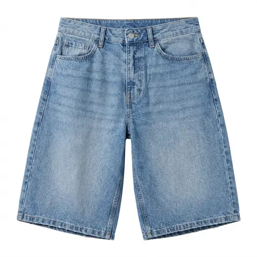 Men's Loose-Fit Wide Leg Light Wash Durable Denim Jean Shorts - Baggy Jorts with Knee-Length Cropped Hem, Comfortable Breathable Menswear for Young Urban Fashion Streetwear Enthusiasts, Plain Men's Clothing Ideal for Summer