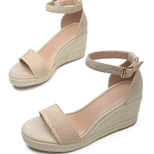 Women's Wedge Heeled Straw Sandals with Ankle Strap and Hollow Design, Vacation Shoes, Comfortable Summer Footwear, Fashion Casual Classy Elegant Stylish Shoes Wedge Thick Sole, Low Wedges
