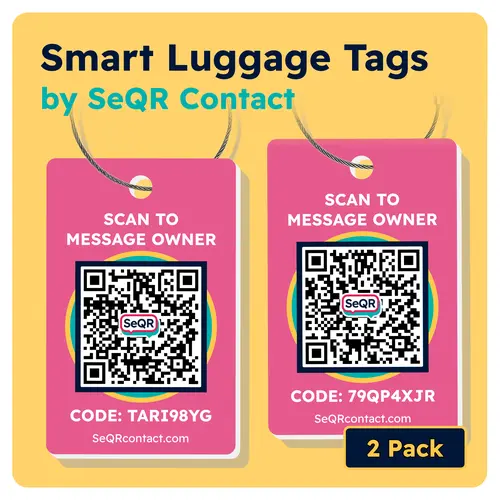 Smart Luggage Tags (Pink 2-Pack) | Keeps Personal info Private With Privacy QR Code | Use with Away GPS Bag Locator & Air Tag | Android or iOS
