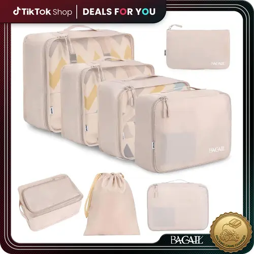 BAGAIL 8-Set Polyester Waterproof Compression Packing Cubes - Compact Zippered & Mesh Travel Organizers, Multi-Use Space Saver Suitcase Inserts for Clothes & Toiletries, Compact Zippered Travel Organizers