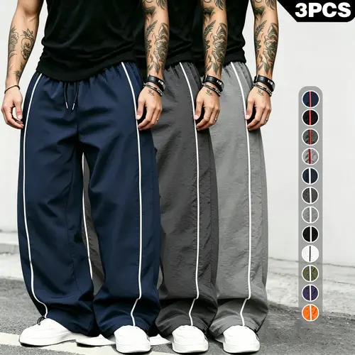 spring, summer, autumn Speed Drying Striped Sports Pants for Men, High Street, Drawstring, Leg Tight, Loose, Casual, Versatile Sports Pants