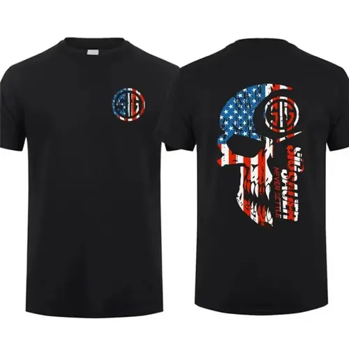 Men's Cotton 2-Sided American Flag Graphic Short-Sleeve Round Neck Breathable Casual T-Shirt, Unisex Fitted Cut Top, Tactical Gear for Gun Enthusiasts, Gifts for Boyfriend