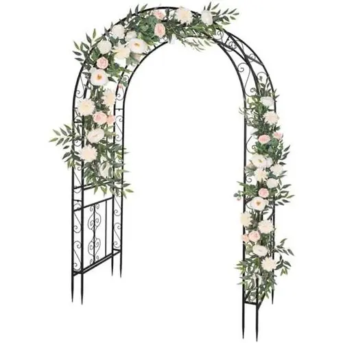 Ubesgoo Wrought Iron Arc Top Double Layer Metal Trellis Arbor, Powdercoat Rustsafe Rustproof Finish Plant Support Frame, Stake-In Setup Outdoor Garden Decor (150x58x213cm)