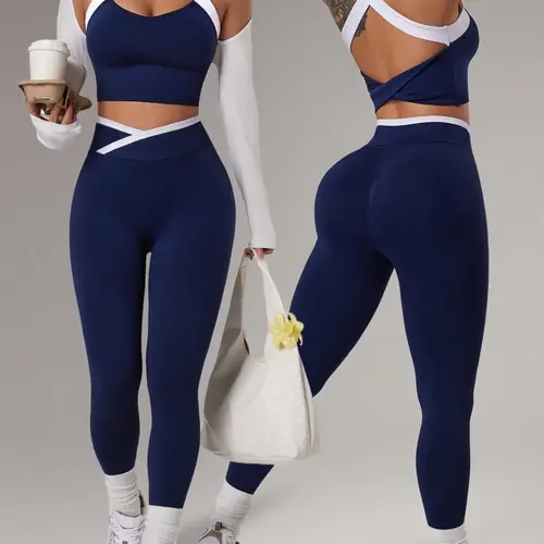 Women's Seamless Sportswear Set, Cross Back Design Bra & High Waist Butt Lifting Tight Pants, Comfortable Breathable Fabric, Summer Outfits for Gym & Workout, Yoga Activewear, Athleisure Activewear Clothing, Workout Sets