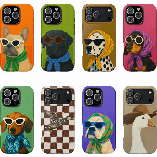 Vintage Oil Painting Phone Case - Fun Retro Dog Wearing Sunglasses & Bandana, Shockproof Soft TPU Durable Shell, Wireless-Friendly Protection Accessory For iPhone 17 Pro Max,16,15,14 Pro Max (TikTok Shop sohochic)