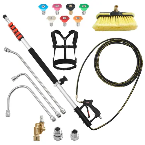 【toolupgrade】VEVOR 25 FT Adjustable Pole Power Washer Lance Full Set - 4000 PSI Pressure Washer for Effortless High Cleaning, High-Pressure Hose, Cleaning Brush, 7 Nozzles, Hose Adapter, Upgrade Support Belt, Storage Bag, Windows, Gutters, Adjustable Wais