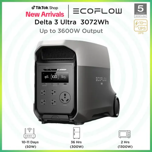 【LIVE】DELTA 3 Ultra Portable Power Station, 3072Wh LiFePO4 Battery, 3600W (Surge 7200W) Output Home Power, Solar Generator for Home Use, Camping Accessories, Emergencies & RV Backup