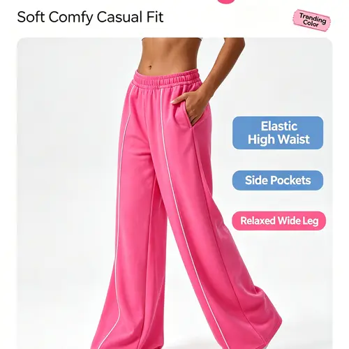 Womens Workout Straight Yoga Pants for Girls High Waist Wide Leg Sweatpants with Pockets Fashion Stretch Lounge Comfy Joggers Gym Pants Sports Jogging Wear