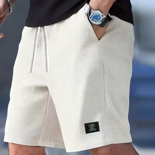 Men's Solid Beige Corduroy Shorts - Corduroy Weave, Fitted Cut, Above the Knee, Ideal for Outdoor Wear, Travel, Everyday Wear