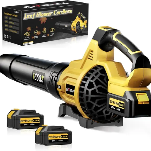 GEVEELIFE Handheld Cordless Blower, 650CFM 3-Speed Electric Leaf Blower with 2x5.0Ah Batteries, Turbo Function, for Lawn Care, Garage, Fathers Day Gift, Deck