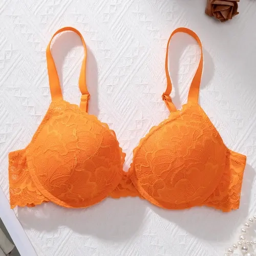 1 Sexy Lace Floral Women's Intimate Bra, Unlined Breathable Bra, Suitable for Daily Casual Wear, Push-Up Effect to Enhance Bust, Shaped Back, With Hook-and-Eye Closure and Underwire, 3D Cup Design