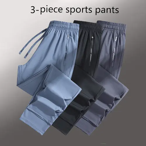 Women’s Summer Sports Long Pants, 3-Pack — Ice Silk Breathable Casual Athletic Pants with Elastic Waist and Flat Front Summervibes, Workout Bottoms, Lightweight Gym Pants