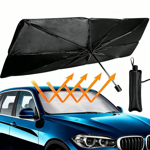 Foldable Car Windshield Sunshade, Car Anti-UV Sun Umbrella Keeps Interior Cool, Car Accessories with Storage Bag, Multipurpose Portable Car Windshield Sun Shade Universal Fit for Sedans, SUVs & Trucks