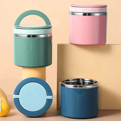 21.3oz Anti-Leak Stainless Steel Bento Box with Grab-and-Go Handle, Carrier Container for Meal Prep, Office Workers & Camping & Picnic Use