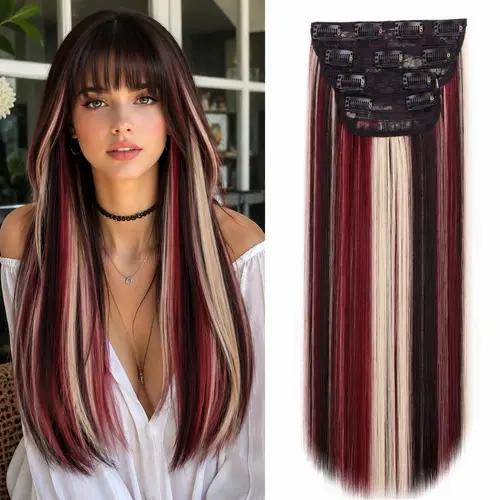 AISI HAIR New Clip In Hair Extensions, Long Straight Hair Extensions 20 Inch 4PCS Thick Hairpieces for Women Glueless Clip In Synthetic Clip In