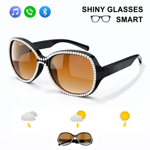 DVKIX 2026 Wearable Bluetooth 5.4 Oval Smart Glasses - USB Wireless Audio Glasses with Sparkling Modern Design, Enhanced Voice Mic, Sun Protection, Waterproof, Sweatproof, Music Player, Phone Call, Call Answering, Ideal for Cycling, Father's Day Gift