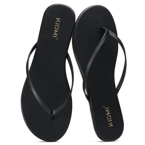 KIDMI Vegan Leather Thong Flip Flops For Women | Women's Memory Foam Comfort Beach Sandals |Lightweight Summer Beach Sandals |Outdoor Nonslip Thong Sandals for Pool Walking Vacation Slides Footwear