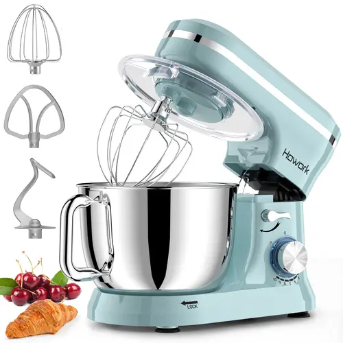 HOWORK Heavy Duty Kitchen Stand Mixer - 10+ Speeds, 6.5qt Stainless Steel Bowl, Fold Function, Pulse Setting, Heavy Mixing, Efficient Performance, 120V Input, with Dough Hook, Wire Whip, Beater, Suction Cups, for Baking