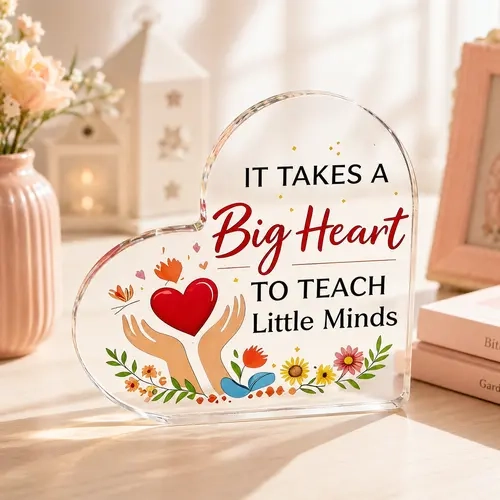Modern Compact Durable Acrylic Heart-Shape Love Decorative Plaque - Home & Bedroom Daily Decor, Fits Desks & Shelves, Teacher Appreciation Retirement Keepsake
