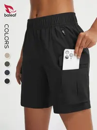 BALEAF Women's 7'' High Waisted Elastic Waist Hiking Cargo Shorts - Zipper Pockets, Tummy Control, Water Resistant, Quick Dry, Lightweight Stretch, UPF50+ Sun Protection - Athleisure Wear for Camping, Travel, Elastic Waist Shorts, Women's Shorts tiktoksho