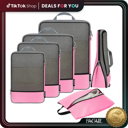 BAGAIL 6 Piece Compression Packing Cubes, Expandable Nylon Travel Organizers for Luggage, Machine Washable Essentials, Multiple Packing Cubes, Travel Cubes For Packing