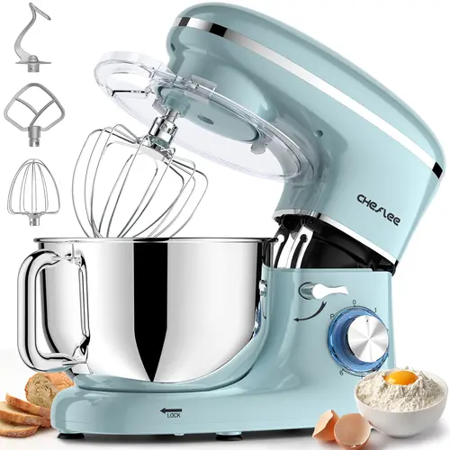 Cheflee 660W Electric Kitchen Stand Food Mixer, 6+P Speeds, 6.5QT Stainless Steel Bowl, Includes Dough Hook, Wire Whip, Beater, Ideal for Home Cooks