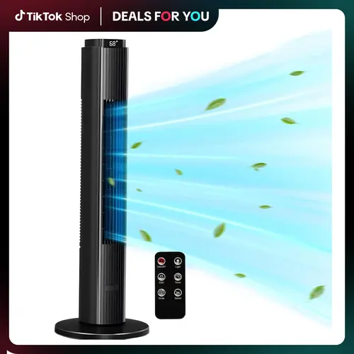 37-Inch Bladeless Portable Ac-Powered Airflow Floor-Mounted Tower Fan - 80° Oscillating, Quiet Remote-Operated Cooling, 12H Timer, 6 Speed, 4 Modes, LED Display, for Bedroom Office, Ac-Powered Tower Fans, Airflow Tower Fans
