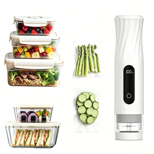 FoYanTun Wireless Vacuum Food Sealer Machine, 6X Longer Freshness, Cut Waste & Save Money, Visual Tank, Portable Handheld Kit with Vacuum Containers & Reusable Bags, Meal Prep & Kitchen Use