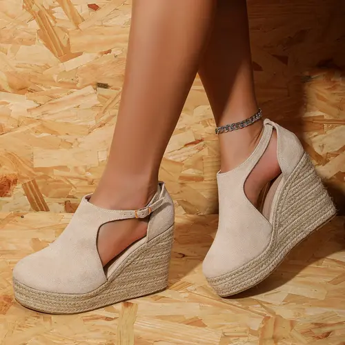 Women's Fashionable Stylish Classy Elegant Flannel Wedges Sandals, Boho Style Platform Sandals for Beach Vacation, All-match Commuter Shoes for Work & Daily Wear, Girl, Wedges Footwear