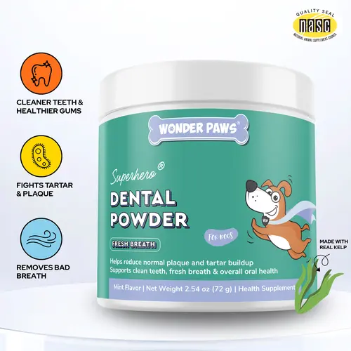 Wonder Paws Premium Dog Dental Powder – Advanced Dog Teeth Cleaning Powder For Plaque & Tartar Removal – With Kelp, Enzymes & Herbs – Breath Freshener For Plaque, Tartar & Oral Health