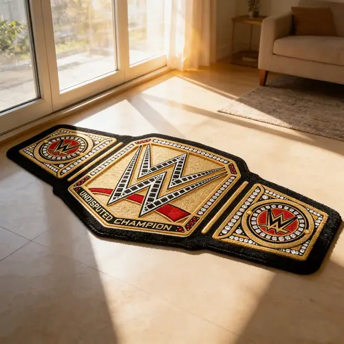 WWE Champion Belt-Shaped Velvety Rug, Decorative Floor Rug, Resilient Non-Slip Home Decoration Mat for Living Room Bedroom Wrestling Fan Collection