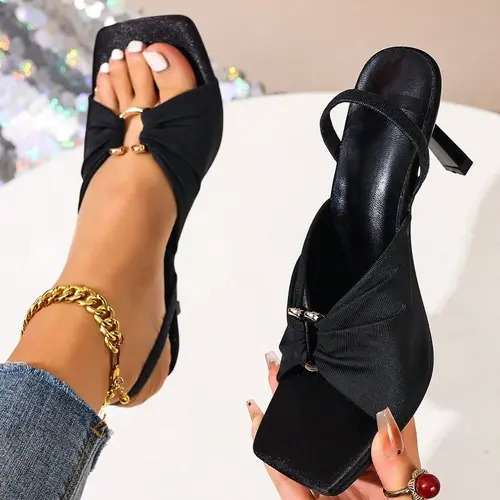 Women's Square Toe High Heel Sandals Footwear, Open Toe Slip-On Design, Perfect for Casual and Formal Wear, Stylish and Comfortable, Summer, Elegant Heeled Sandals, Fashionable Heeled Sandals