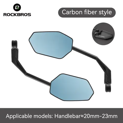 ROCKBROS Unisex Bicycle Parts Bike Rearview Mirror, Handlebar Mount Adjustable Accessory for Mountain Biking & Road Cycling, Anti-Glare Glass, Carbon Fiber Style, 360° Rotation, Fits 21-31.8mm Handlebars