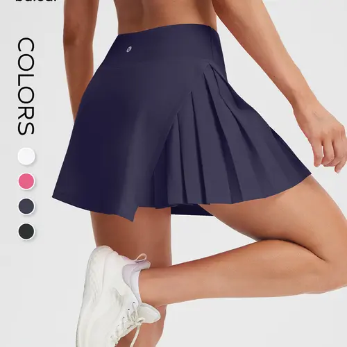 BALEAF Women's Tennis Skort High Waisted A-Line Athletic Skirt with Side Pleats Slit Pockets UPF 50+ Sun Protection Tummy Control Lightweight Quick Dry Golf Pickleball Running Travel Outdoor Casual Everyday Wear