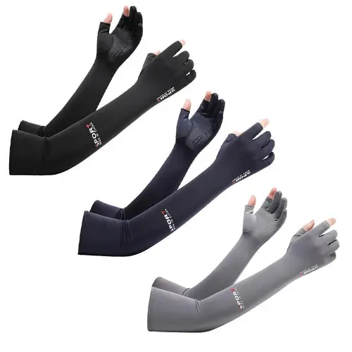 Cooling Half Finger Ice Silk Sports Arm Sleeves & Support - UPF 50+ Sunproof UV Arm Warmers, Secure Grip Anti-Slip Palm, Breathable Lightweight for Outdoor Sports, Driving