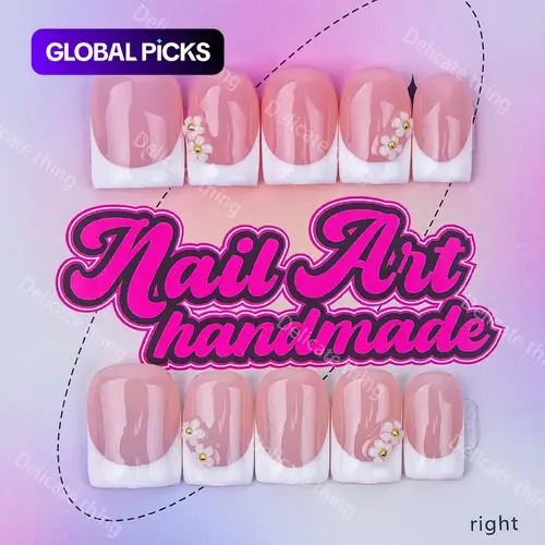 Delicatething Y2K Style Square False Nails, Handmade French Design, XS-S-M-L Sizes, Perfect for Parties, Includes Jelly Glue, Crystal Stick, File, Handmade Wearable Nails