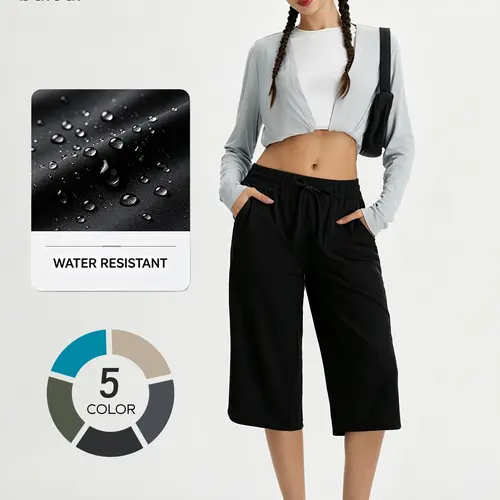 BALEAF Women's 17" Wide Leg Capri Pants High Waisted Tummy Control Casual Lounge Pants with Deep Pockets Quick Dry Lightweight Breathable Stretch UPF 50+ Sun Protection Water Resistant for Travel Walking Teacher Everyday Summer